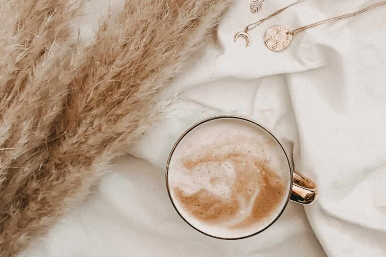 image of a latte on a white sheet