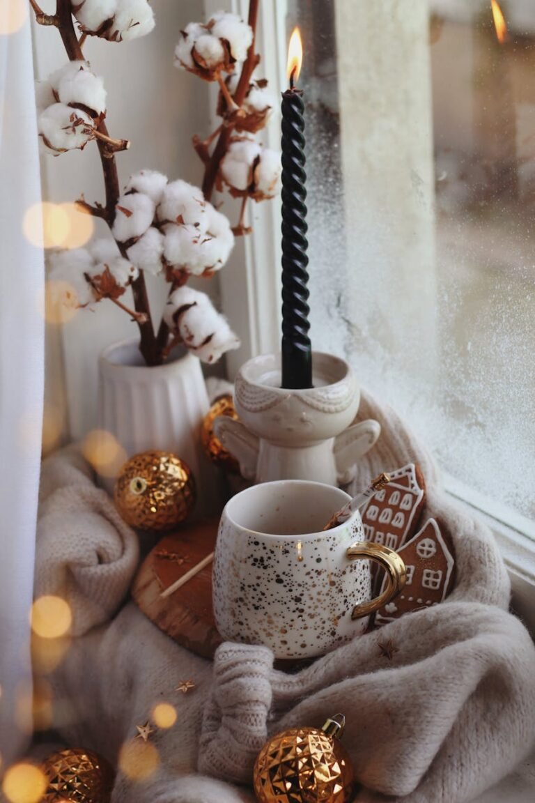 christmas decorations on windowsill