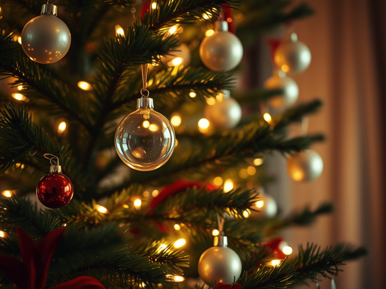 close up of lit Christmas tree