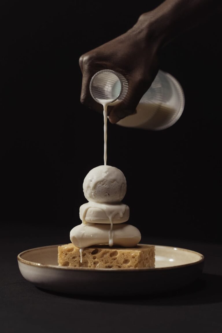 pouring milk on soaps