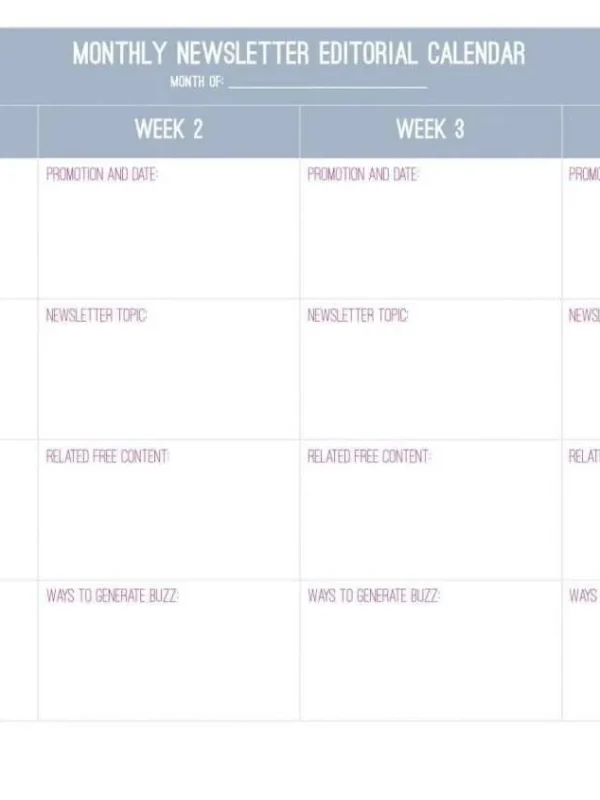 Monthly Newsletter Editorial Planner