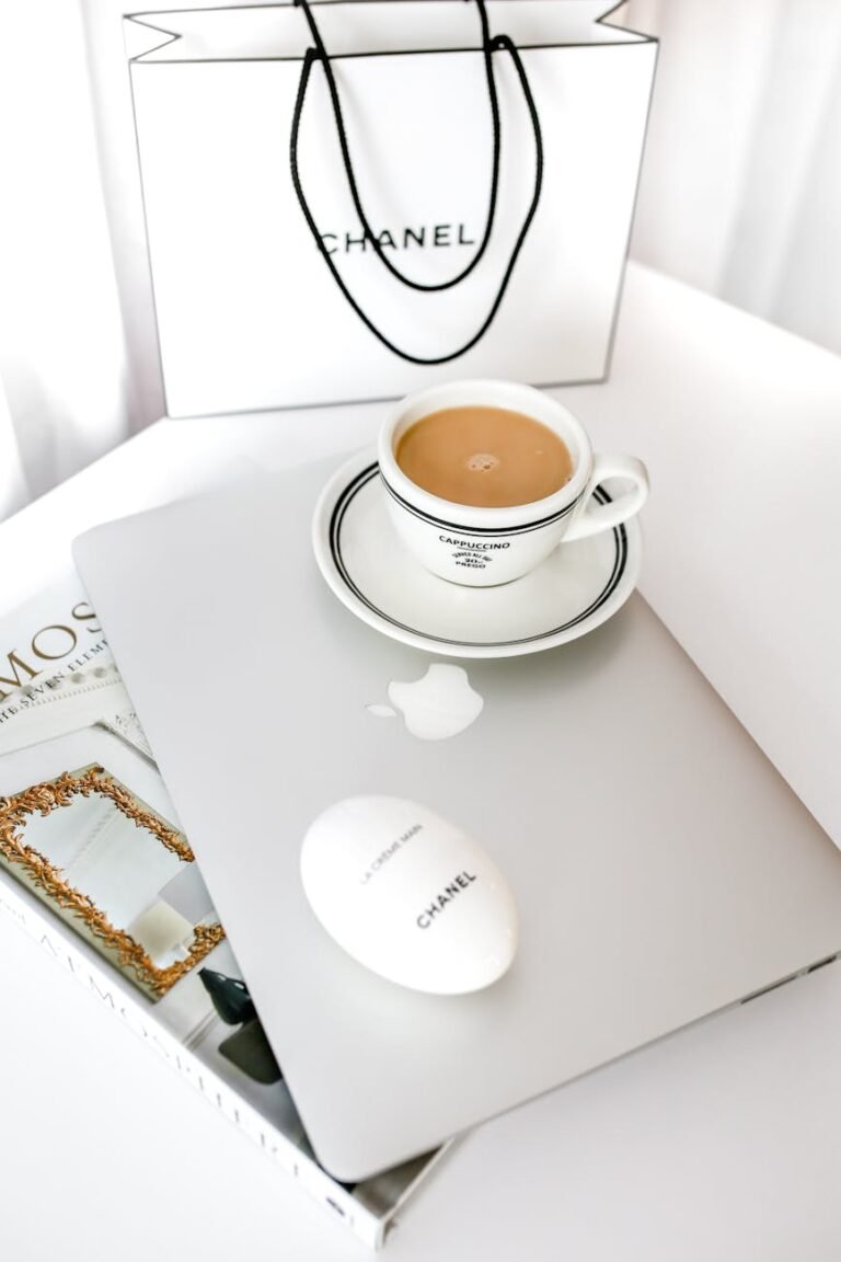 luxurious workspace with coffee and laptop