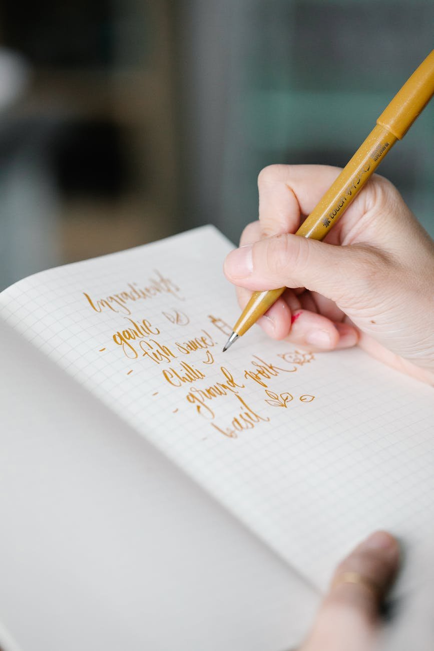 close up of writing on a notebook